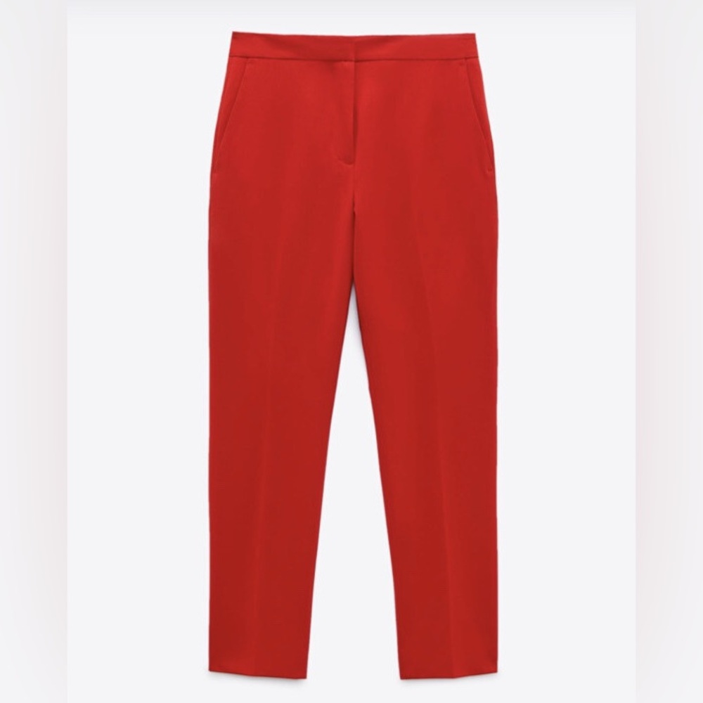 ZARA High-Rise Red Trousers